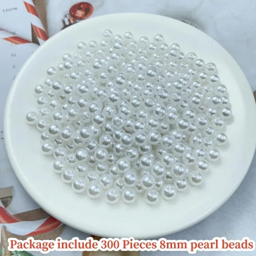 Miniatura 2 de Pinhoollgo 300 piezas Cuentas de perlas 8mm Cuentas de perlas redondas con agujero para collar, pulsera, suministros de joyería, manualidades hechas