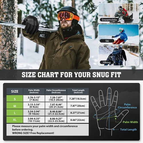 Miniatura 6 de Hikenture Guantes de esquí con Thinsulate 3M, guantes de nieve extra cálidos para hombres y mujeres, guantes de snowboard impermeables aislados