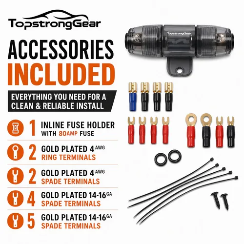 Miniatura 6 de TOPSTRONGGEAR Kit de amplificador 4ga – Kit de cableado de amplificador de calibre 4 AWG para subwoofers de coche, altavoces, sistema de audio, kit