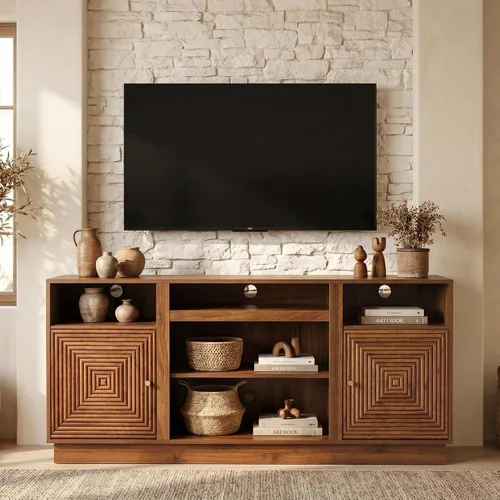 Miniatura 11 de RoyalCraft Soporte de TV negro para televisores de hasta 65 pulgadas, centro de entretenimiento moderno de mediados de siglo con almacenamiento