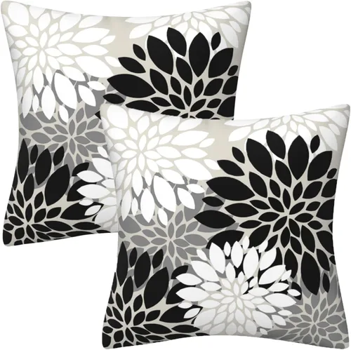 Miniatura 31 de Juego de 2 fundas de almohada decorativas de dalia azul marino, rojo, gris, dalia floral, para interiores y exteriores, funda de almohada