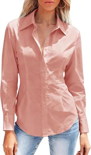 Miniatura 7 de Camisas con botones para mujer ajustadas, camisa de vestir de manga larga, blusa con cuello, camisa de trabajo, para negocios, para oficina, atuendo