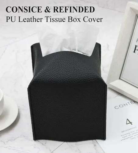 Miniatura 4 de Livelab Funda para caja de pañuelos, cuadrada, decorativa, de piel sintética, soporte para caja de pañuelos moderna, organizador de papel facial