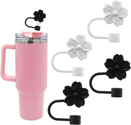 Tapa de pajita de silicona con flores para vaso Stanley, 10 mm 0.4 pulgadas, tapas reutilizables para regalo de decoración de fiesta (2 piezas