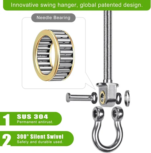 Miniatura 4 de BeneLabel Ganchos de columpio resistentes con rodamientos, juego de 6 herrajes de acero inoxidable 304 para vigas de madera y metal, ideal para 6