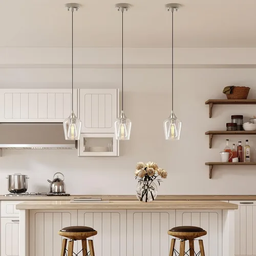 Miniatura 7 de VONLUCE Luces colgantes para isla de cocina, iluminación colgante de níquel cepillado para isla de cocina con cable colgante para dormitorio