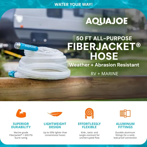 Miniatura 2 de Aqua Joe AJFJH50-58-RV - Manguera de agua para autocaravana con chaqueta flexible de fibra de grado marino, 50 pies, herramienta de riego