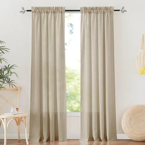 Miniatura 54 de RYB HOME - Cortinas de lino natural de 36 pulgadas de largo, juego de 2 paneles - Cortinas tejidas de lino suaves y transpirables, cortinas ligeras
