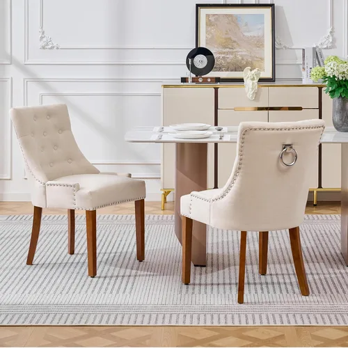 Miniatura 40 de adochr Juego de 2 sillas de comedor de terciopelo, sillas de cocina tapizadas con patas de metal, respaldo abotonado moderno con anillo de tracción