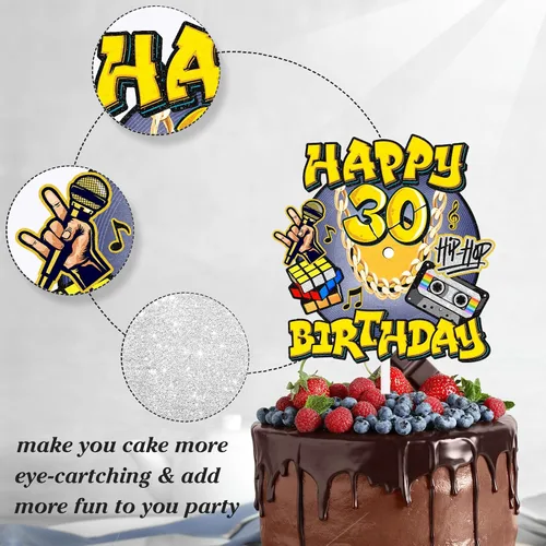 Miniatura 3 de Decoración de pastel de hip hop para hombres y mujeres, 30 cumpleaños, feliz retro, 70, 80, 90, decoración de fiesta de cumpleaños, fiesta