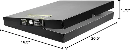 Miniatura 7 de Lineco 16x20 Caja de almacenamiento tipo folio negra con tapa, 1.75" de profundidad. Sin ácidos con borde de metal. Preserva la longevidad