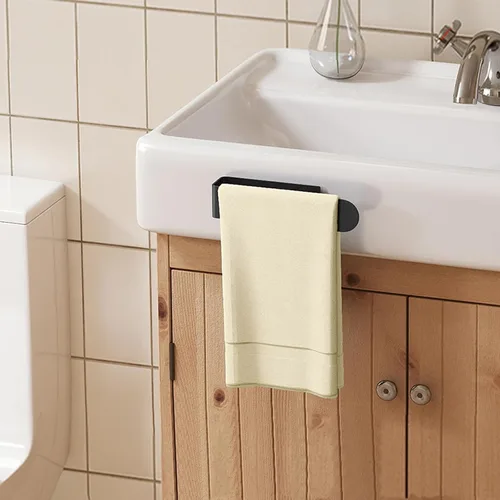 Miniatura 7 de Toallero adhesivo, toallero de mano autoadhesivo para baño montado en la pared, barra de toalla de mano cuadrada de 8 pulgadas para armario de Negro