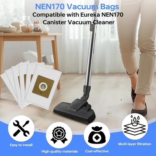 Miniatura 2 de Paquete de 6 bolsas de vacío NEN170 compatibles con aspiradora Eureka NEN170, reemplazo de bolsas de polvo de microfiltración especializadas