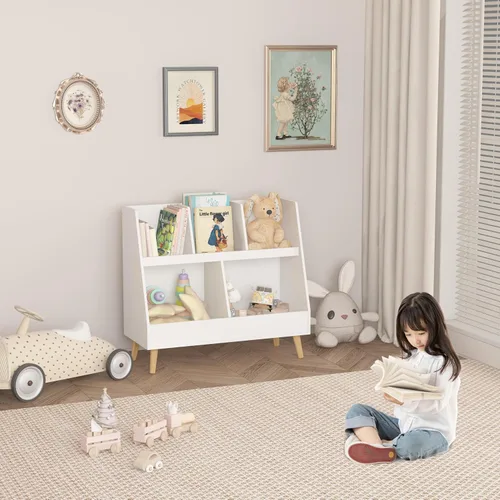Miniatura 7 de GDFStudio Estantería para niños y organizador de almacenamiento de juguetes, 5 cubículos, estantería abierta de madera con 2 cubos grandes y patas