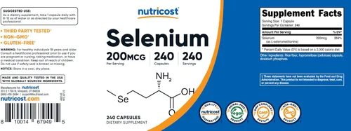 Miniatura 6 de Nutricost Selenio 200mcg, 240 cápsulas vegetarianas, sin OMG, sin gluten, L-Selenometionina
