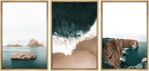 Miniatura 35 de SIGNWIN Lienzo enmarcado para pared, juego de arte abstracto de serenidad costera, ilustraciones abstractas junto al mar, arte moderno, decorativo