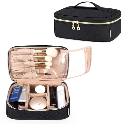 Miniatura 10 de Teamoy Estuche de viaje para brochas de maquillaje, bolsa organizadora de maquillaje con asa para brochas de maquillaje (hasta 8 pulgadas) y Negro