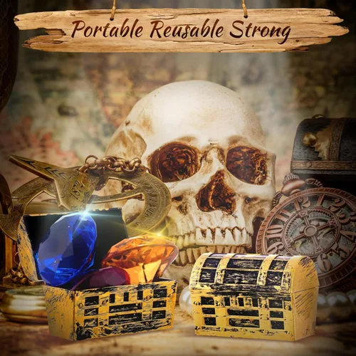 Miniatura 6 de Thyle 100 mini cofres de plástico pirata de Halloween con un acabado dorado, caja de joyería pirata vintage para adultos, cumpleaños, suministros