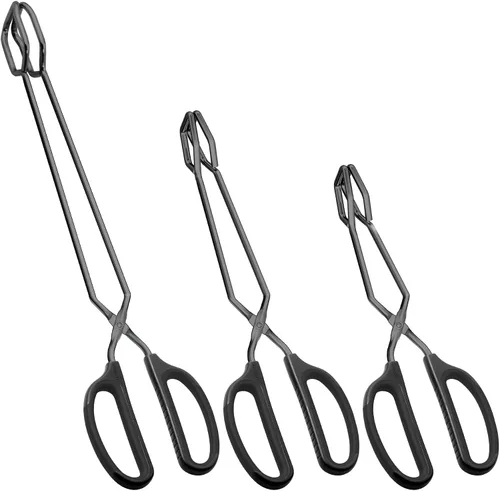 HINMAY Juego de 3 pinzas de cocina de acero inoxidable de 10, 12 y 16 pulgadas, antideslizantes, agarre cómodo, pinzas de tijera para cocinar, asar