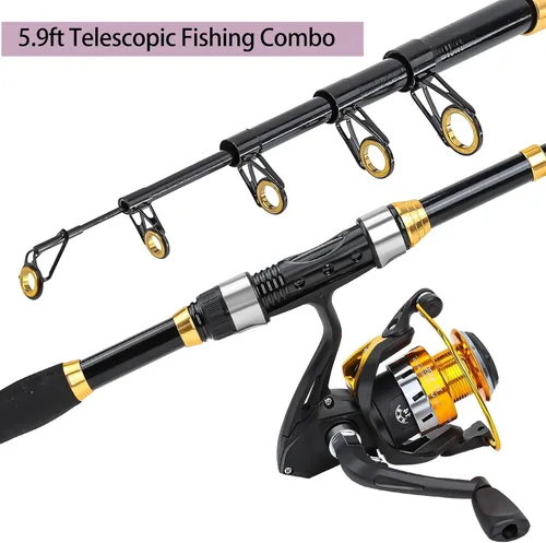 Miniatura 4 de Yoilrey - Combo de caña de pescar y carrete – Kit de iniciación de caña de pescar telescópica de 5.9 pies con carrete giratorio, línea de pesca, ï¼