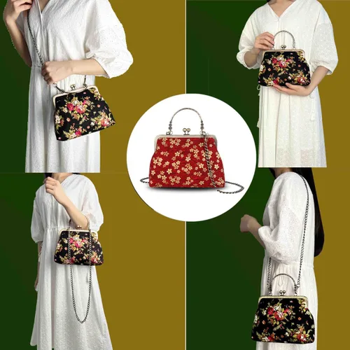 Miniatura 70 de Bolso floral con asa superior, bolso de noche Kiss Lock para mujer, bolso vintage
