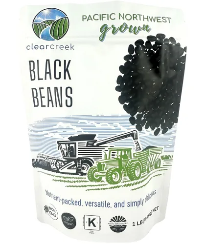 CLEAR CREEK Frijoles Negros Cultivados en el Estado de Washington | 1 libra | Proyecto Verificado Sin OGM | Vegano | Kosher | Sin Irradiar |