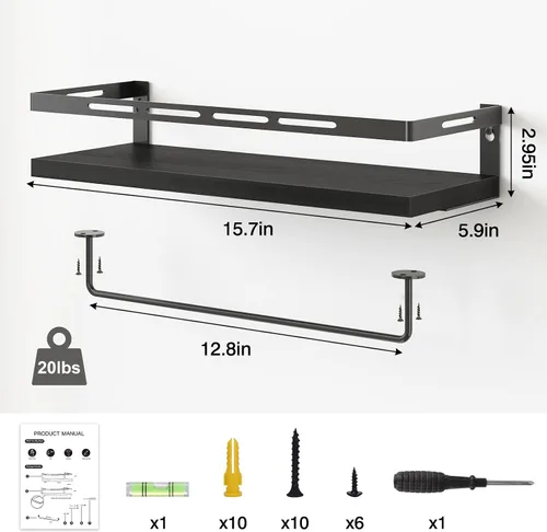 Miniatura 2 de YGEOMER - Estantes flotantes para organizador de baño sobre inodoro, estantes de baño montados en la pared con toallero, estante de pared
