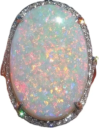 YUREN Anillo grande de plata 925 con ópalo de fuego para mujer, joyería de compromiso para boda, Sz6-10