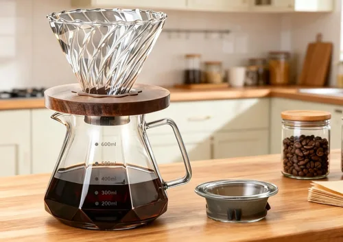 Miniatura 3 de BeeCa Manual pour over coffee maker, 20Oz+50 Filters, 1-4 Cup Non-slip walnut grip, No plastic taste, Space-saving design, Dishwasher safe