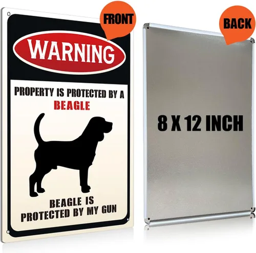 Miniatura 2 de BEASTZHENG Letreros de metal divertidos de advertencia de perro para decoración de pared, propiedad está protegida por un beagle está protegido por