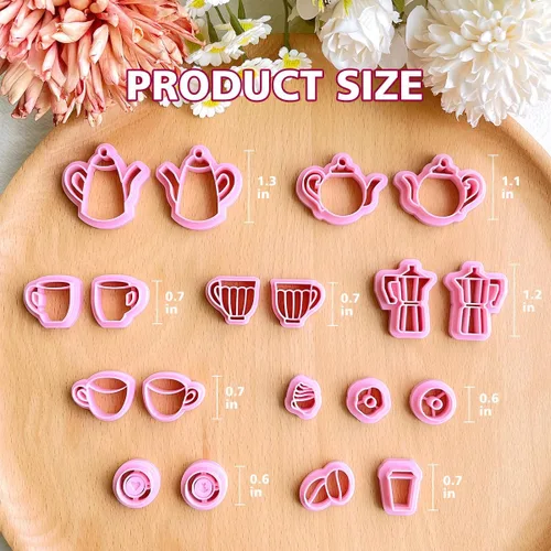 Miniatura 4 de KEOKER Cortadores de arcilla polimérica de café, 19 formas de té de la tarde, cortadores de arcilla polimérica para aretes y fabricación de joyas