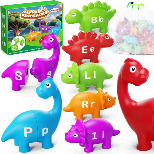 Kasfalci Juguetes de aprendizaje del alfabeto, juguetes de dinosaurio para niños, aprendizaje ABC para niños pequeños, juego de letras a juego,