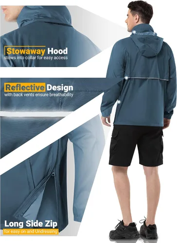 Miniatura 56 de Outdoor Ventures Chaqueta de lluvia para hombre, impermeable, ligera, plegable, para senderismo, golf, correr