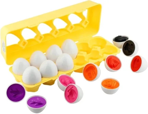 Dimple 12 piezas de juguete a juego de huevos de automóvil con soporte – Huevos de Pascua STEM, rompecabezas educativo de forma y color, huevos de