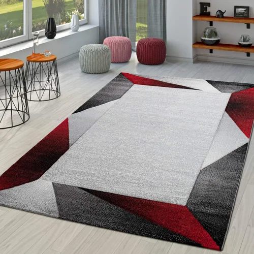 Miniatura 11 de Alfombra moderna con bordes geométricos en marrón beige con corte de contorno, tamaño: 5'3" x 7'7