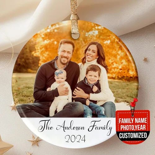 Miniatura 10 de Adorno de cristal con foto personalizada 2026 – Adorno de Navidad familiar personalizado, nombre personalizado, foto, fecha, recuerdo del día