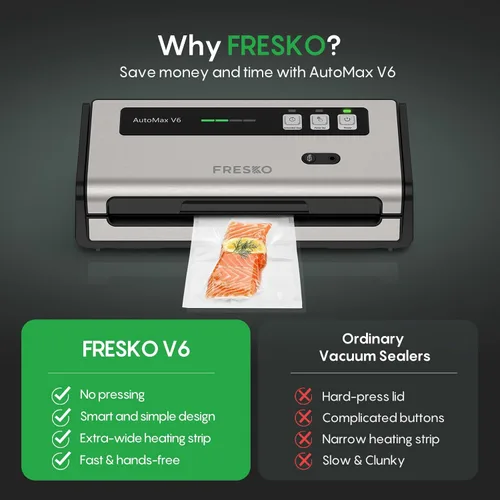 Miniatura 7 de FRESKO Selladora de Alimentos al Vacío con Detección Automática de Bolsas, Doble Sellado Térmico, Almacenamiento Integrado de Rollos de Bolsas
