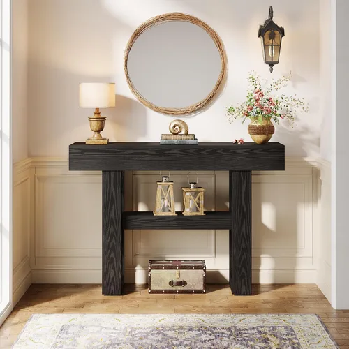 Miniatura 7 de Tribesigns Mesa consola de 41.34 pulgadas, mesa de entrada rústica con almacenamiento de 2 niveles, muebles de sofá estrecho para vestíbulo, sala
