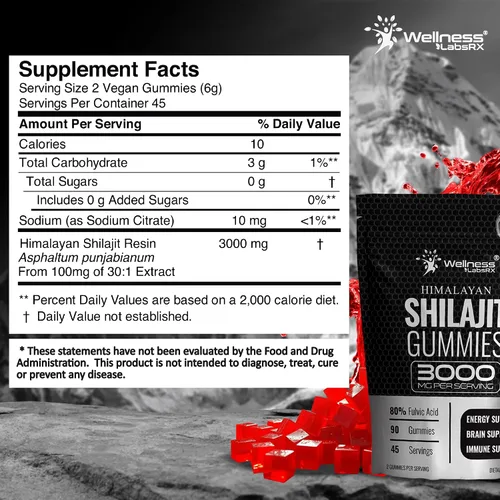 Miniatura 3 de Shilajit - Gomitas para hombres, 3000 mg de Shilajit puro del Himalaya para mujeres, aptas para dieta cetogénica, ricas en minerales traza y ácido