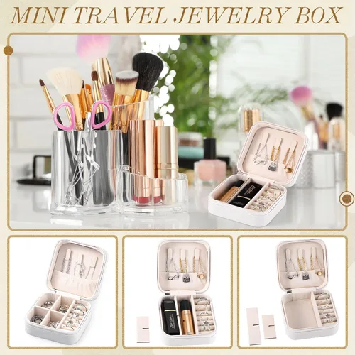 Miniatura 35 de Yinkin 12 piezas de mini joyero de viaje para dama de honor, organizador de aretes de piel sintética, accesorios de viaje a granel, soporte portátil