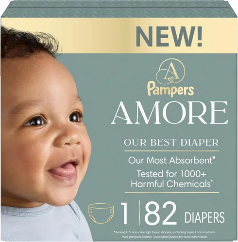 Miniatura 25 de Pampers Amore, tamaño 3 (13-26 libras), 66 unidades, nuestro mejor pañal, hipoalergénico y sin fragancia, hasta 100% a prueba de fugas, suave como