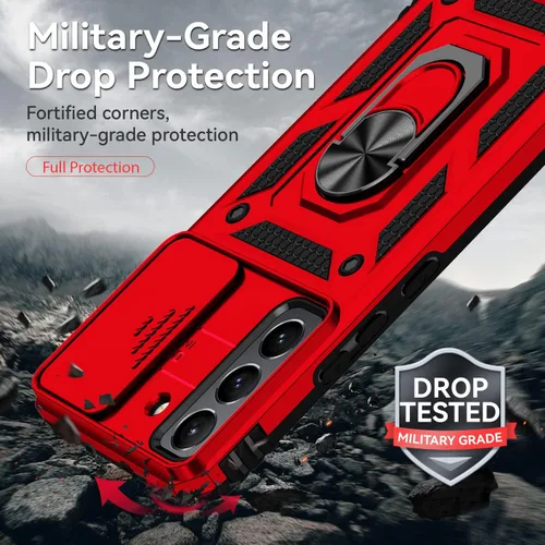 Miniatura 5 de Funda para Samsung Galaxy S22 con cubierta para lente de cámara, protector de pantalla HD, doble capa de grado militar probada contra caídas, Rojo