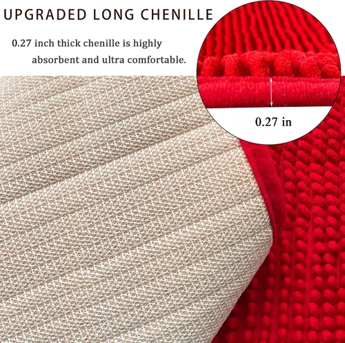 Miniatura 5 de Chenille Bath Mat Microfiber Floor Mat Baby Bath Mat for Kids Washable Bathroom Dry Fast Water Absorbent Shower Mat Area Rug (15.3" x 23.2", Red)