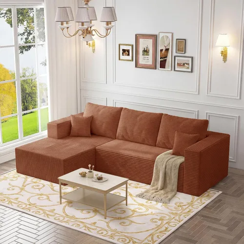 Miniatura 46 de Sofá otomano modular de pana de 28 pulgadas sin hueso, sofá otomano seccional para sala de estar, color beige