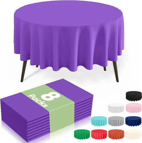 Miniatura 43 de misaya Paquete de 4 manteles desechables de plástico, mantel redondo impermeable de 84 pulgadas, a prueba de fugas y resistentes manteles Azul