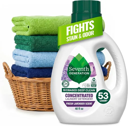 Seventh Generation Detergente concentrado para ropa, fórmula antimanchas, aroma a lavanda fresca, 40 oz (53 cargas)