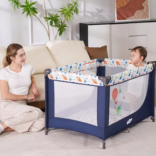 Miniatura 4 de Pamo Babe Moisés Portátil Plegable de Viaje para Bebé Infantil Cómoda Cuna de Juego Cuna Cot con Colchón Suave Paredes de Malla Transpirable, y Azul
