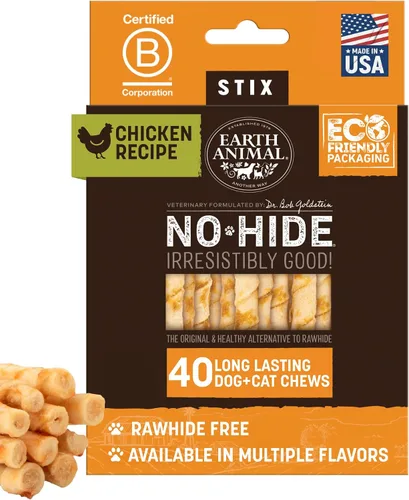 Miniatura 20 de Earth Animal No Hide Stix - Palitos masticables de larga duración sin piel para perros pequeños, libres de cuero, sabor a carne de res - 30