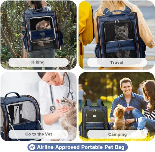 Miniatura 6 de Mochila Grande Transportadora para Gatos Expandible Mochila Transportadora de Mascotas para Perros Pequeños Gatos Medianos Soporta Hasta 18 Libras