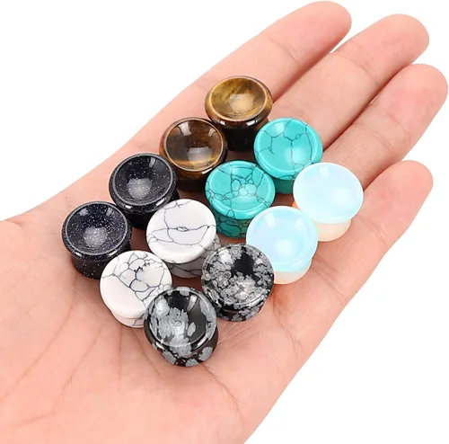 Miniatura 24 de Qmcandy - Juego de 6 pares / 16 pares de dilatadores para las orejas, de piedra mixta, expansores, conjunto de perforación corporal calibre 8G a 3/4